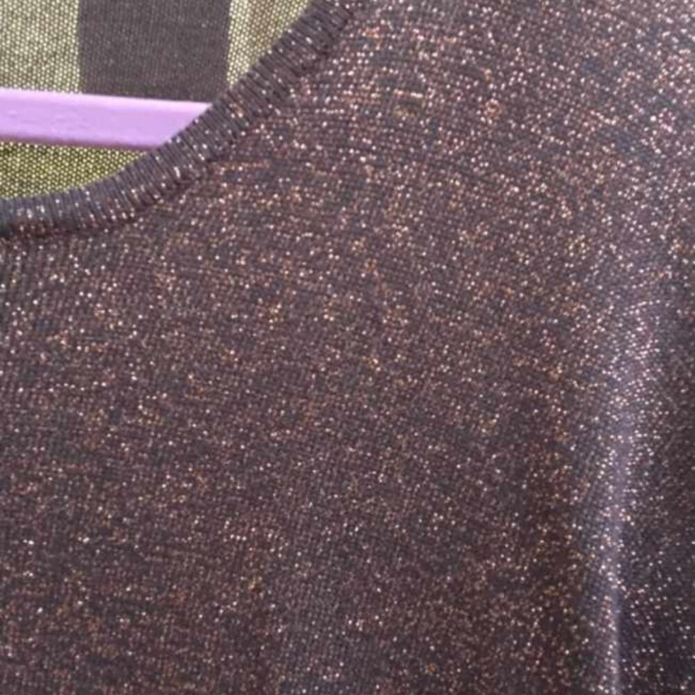 Lane Bryant Holiday Design Collection Metallic Bronze Weaving Dark Brown Sweater - Picture 9 of 9